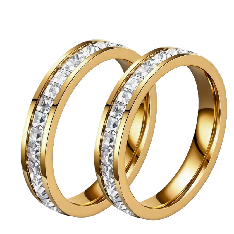 Stainless Steel Diamond Inlay Ring