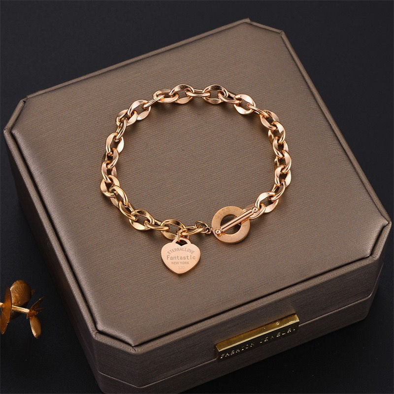Lady OT Heart-shaped Titanium Steel Bracelet