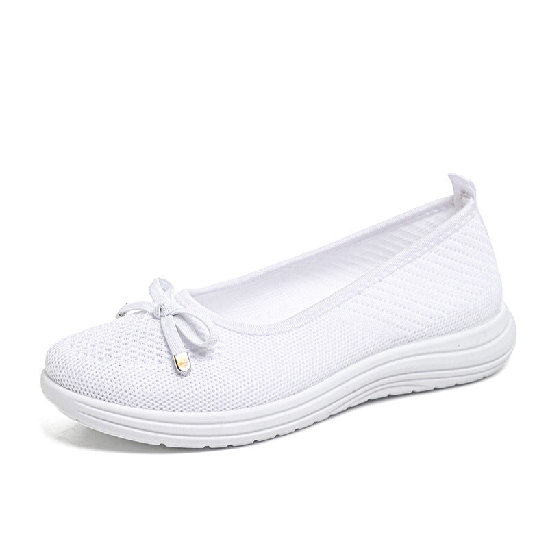 Womens Breathable Fly-Knit Bowknot Casual Walking Shoes