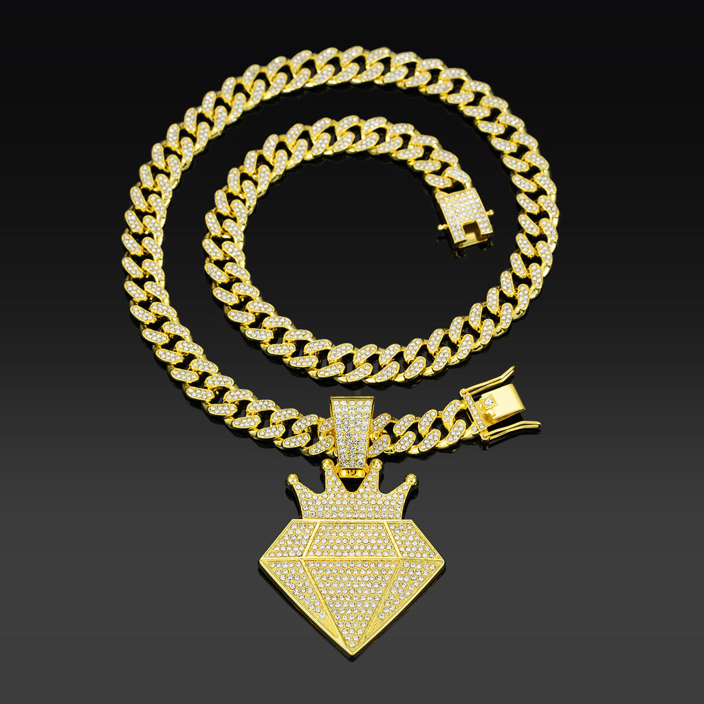alloy diamond studded crown diamond Cuban necklace pendant
