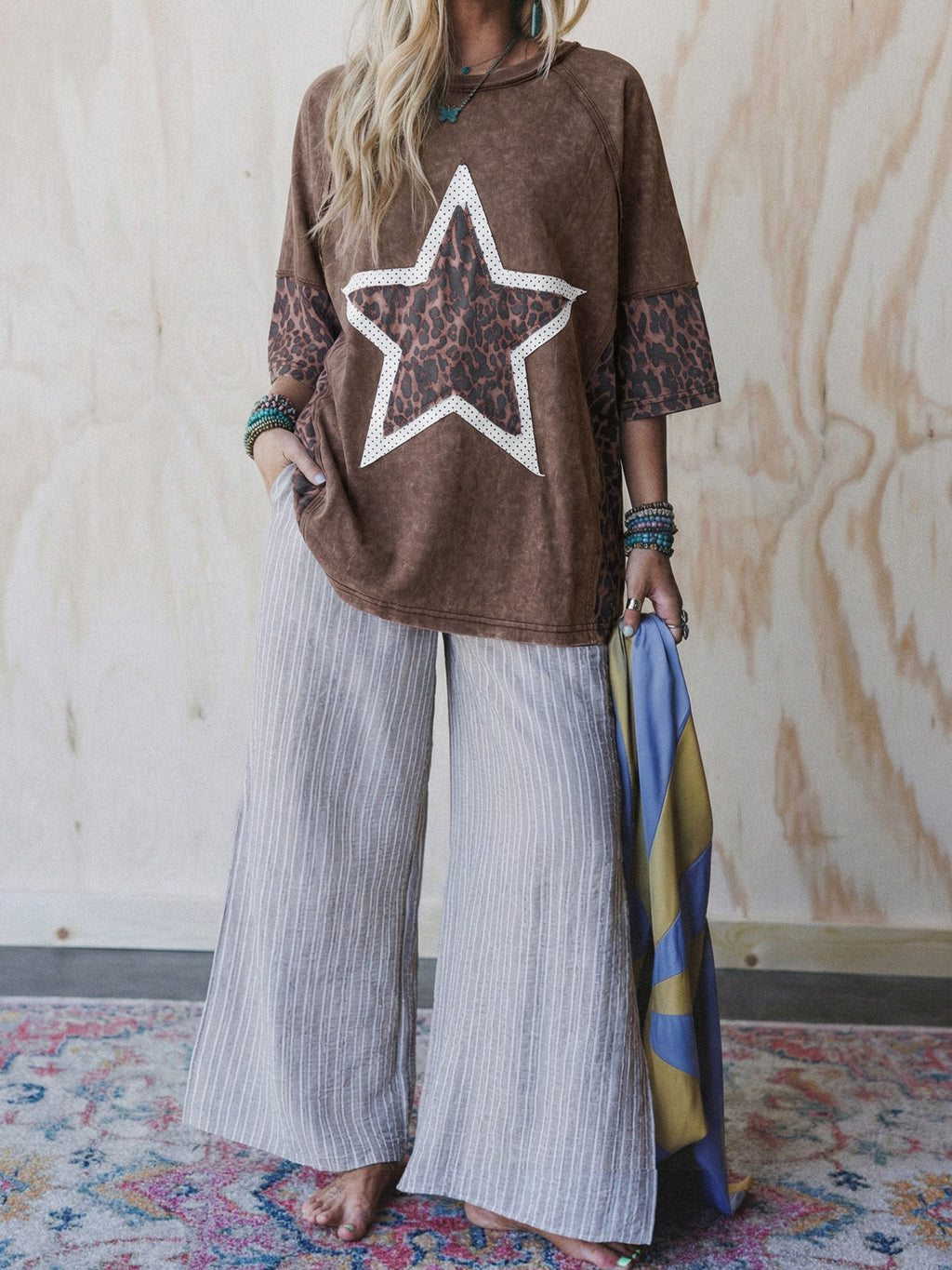 Five-pointed Star Leopard Print Old T-shirt