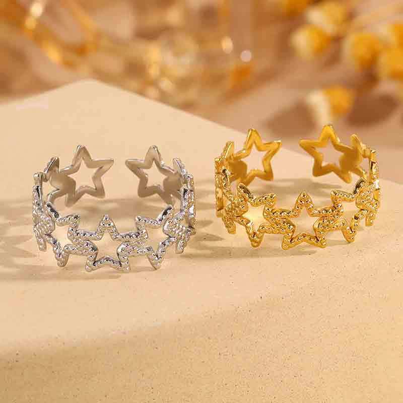 Adjustable Stainless Steel Opening Ring with Celestial Designs