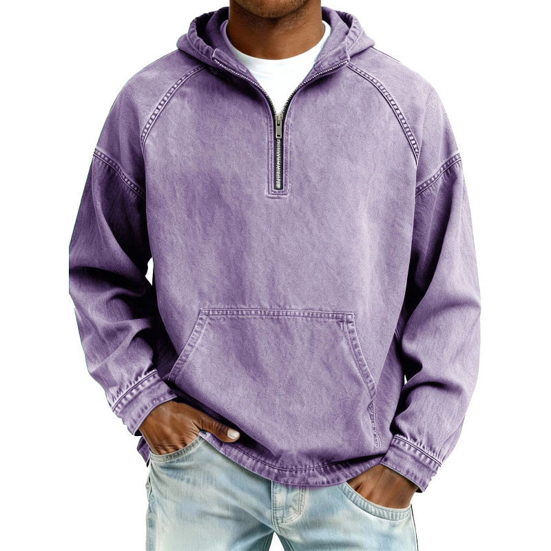 Men's Retro Half-Zip Hooded Sweatshirt