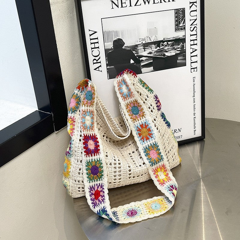 Hollow-Out Floral Knitted Bag