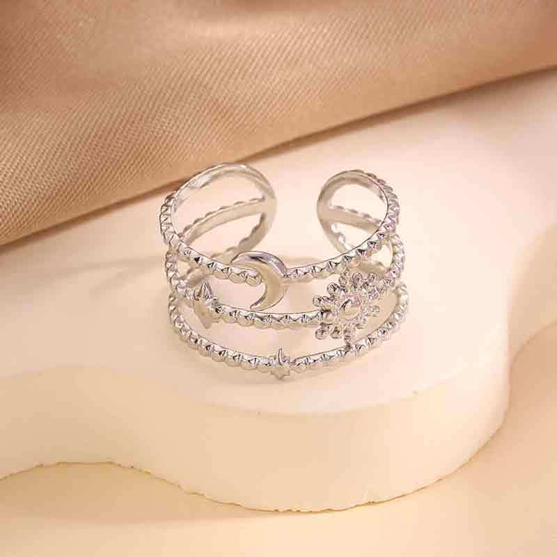 Adjustable Stainless Steel Opening Ring with Celestial Designs
