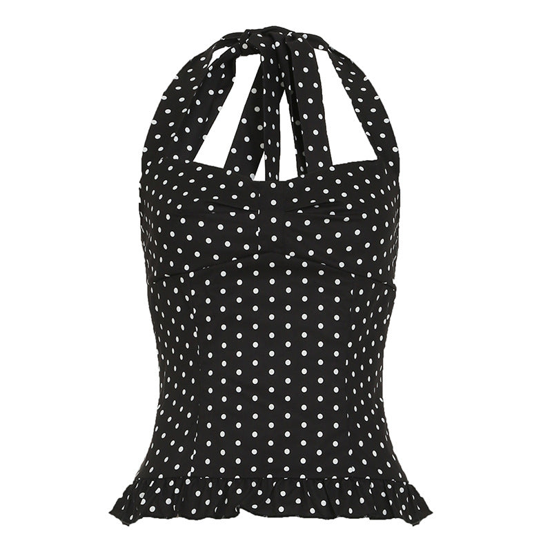 Women's Polka Dot Halter Neck Tank Top