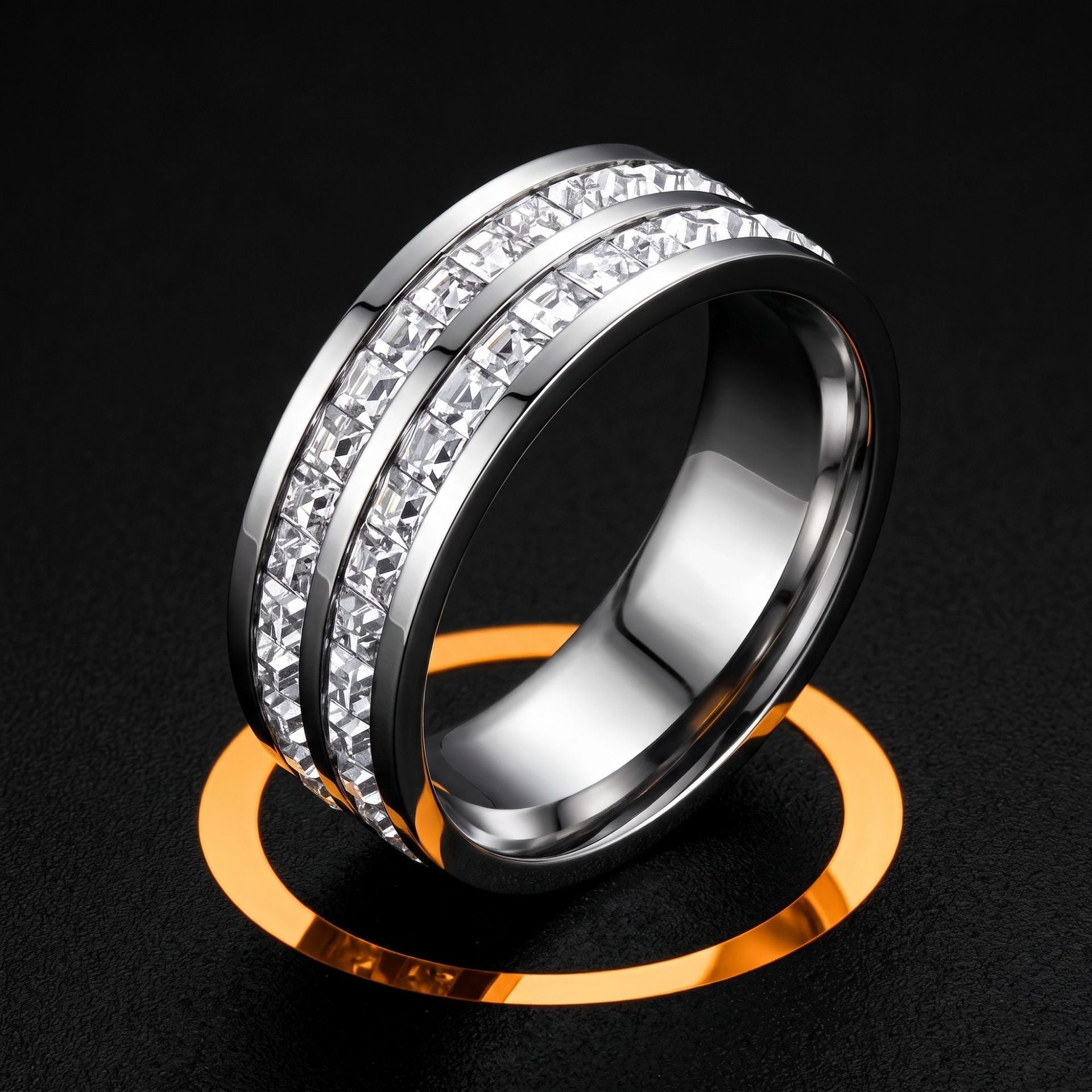 Stainless Steel Diamond Inlay Ring
