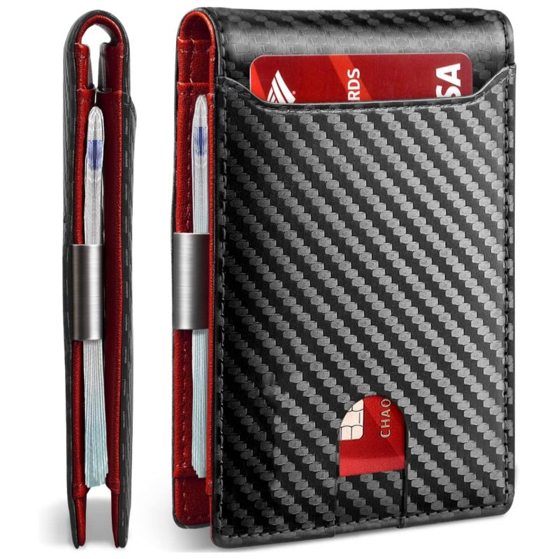Mens Anti-Theft Carbon Fiber Bi-Fold Wallet