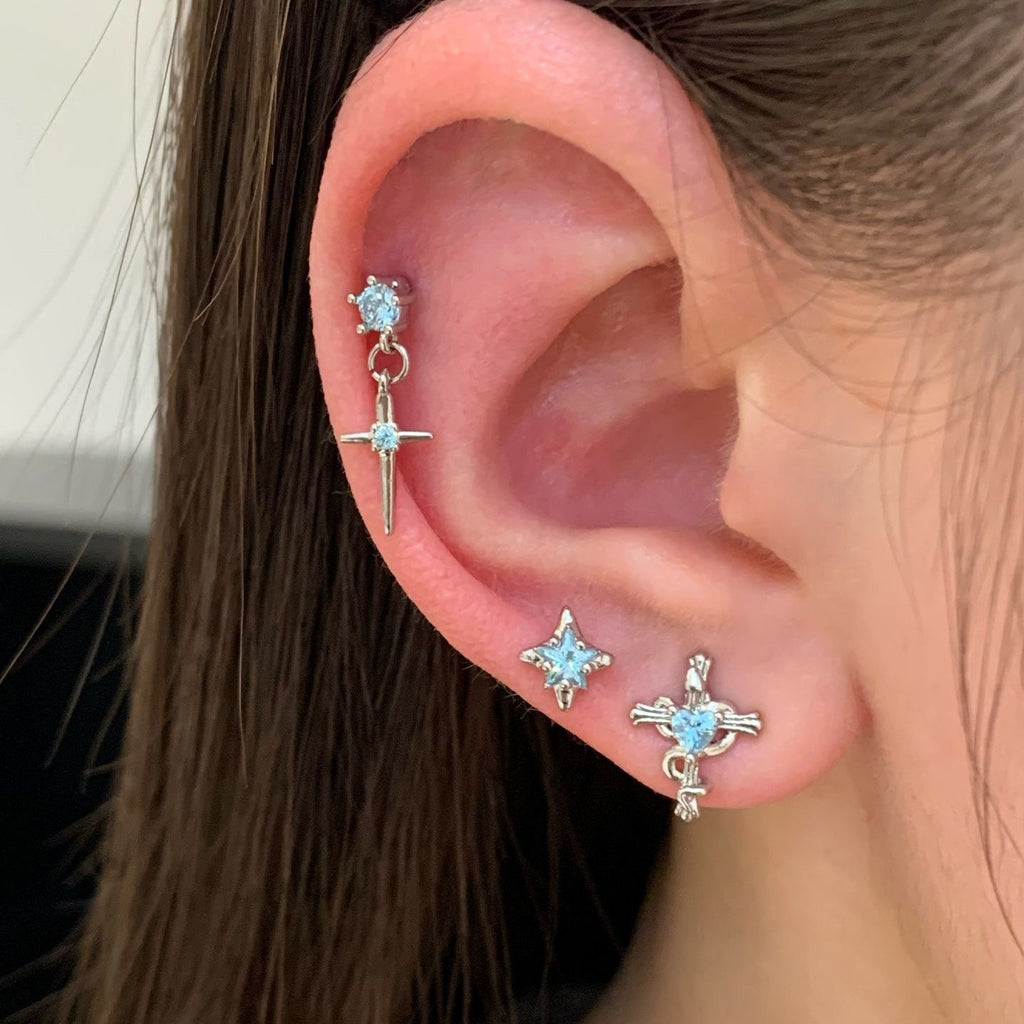Ice-blue zircon stud earrings
