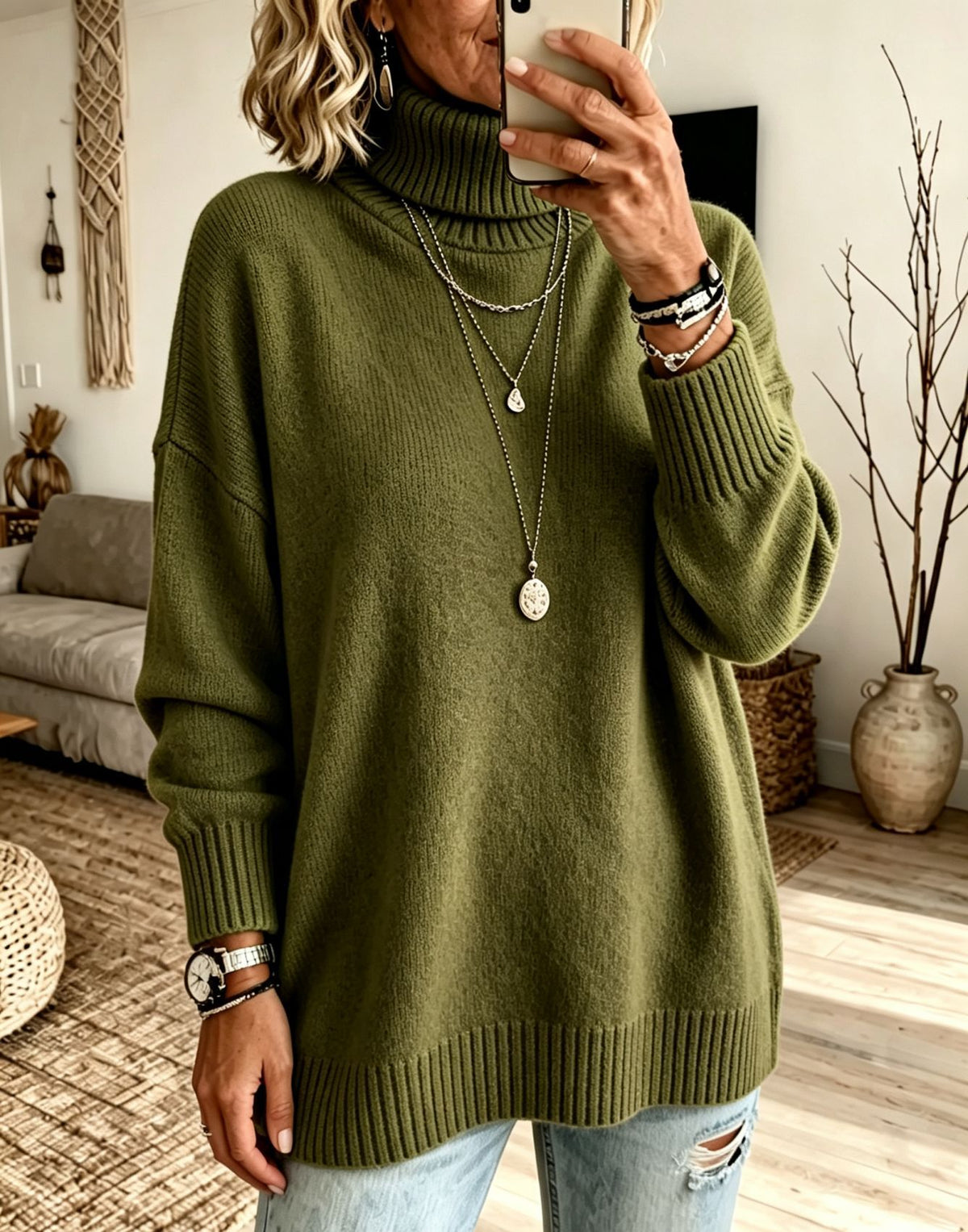 Women's High-Neck Knit Sweater