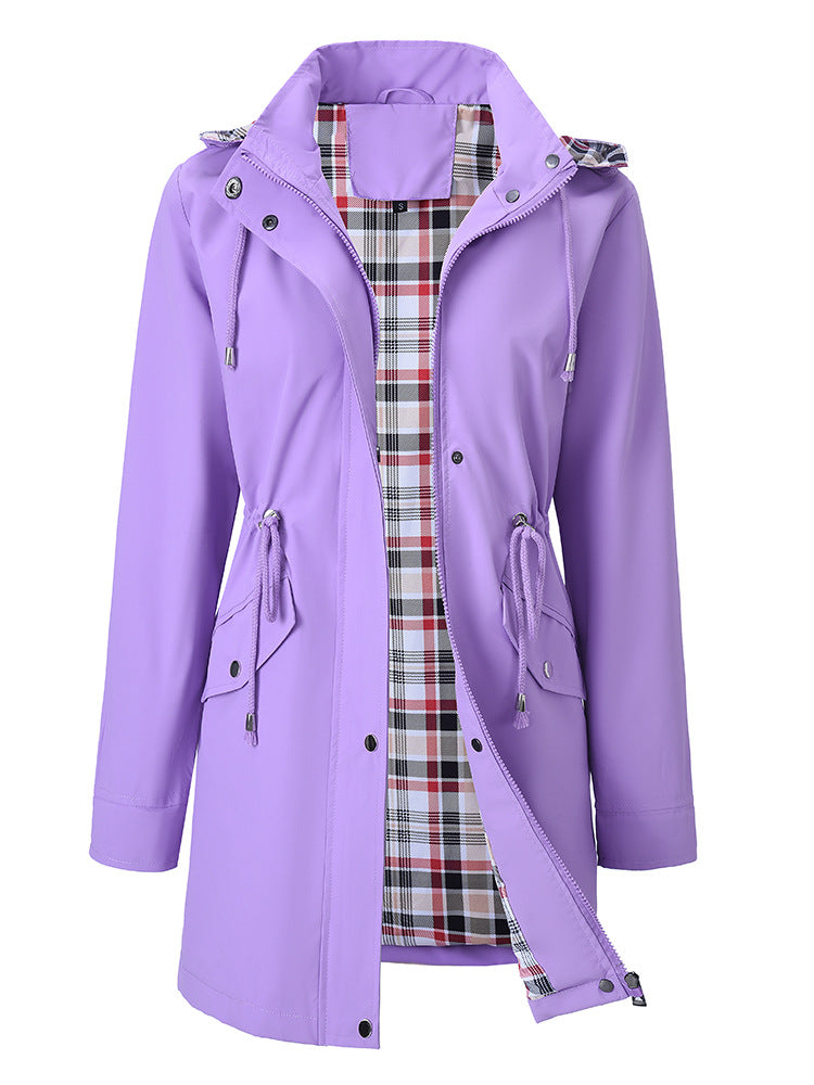 Womens Waterproof Windbreaker with Plaid Lining