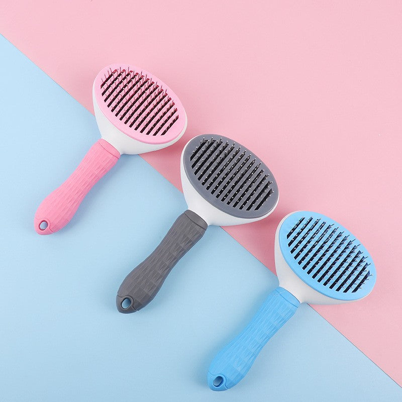 Stainless steel pet hair removal comb with automatic hair removal brush