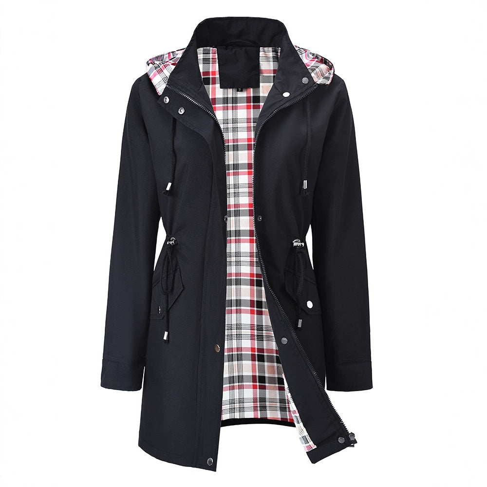 Womens Waterproof Windbreaker with Plaid Lining