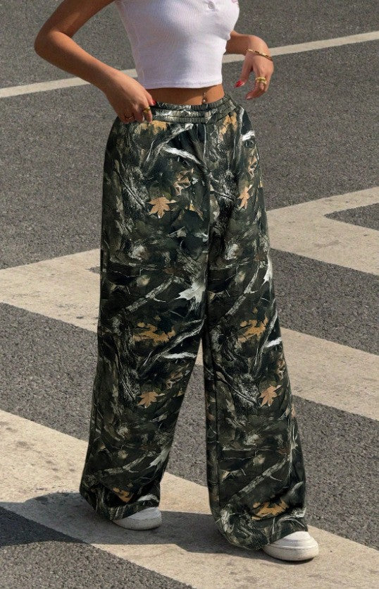 Printed Slim Wide-Leg Pants
