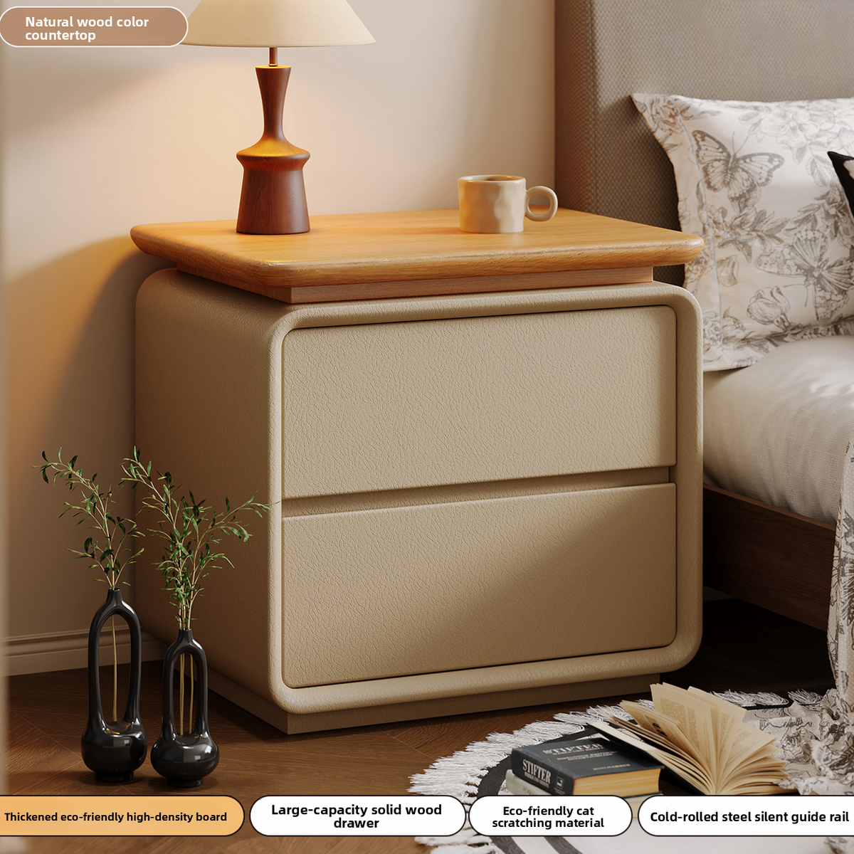 Solid Wood Bedside Table Installation-Free Modern Small Storage Cabinet