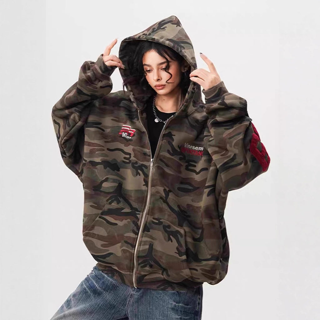 Camouflage Hooded Cardigan Unisex Streetwear