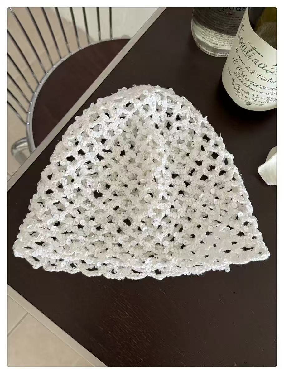 Handmade Knitted Mesh Sequin Headscarf Cap