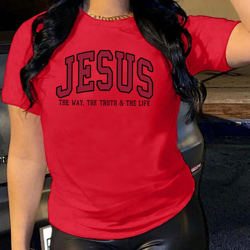 Jesus Letter Print Cotton Tshirt Loose Fit Short Sleeve Top