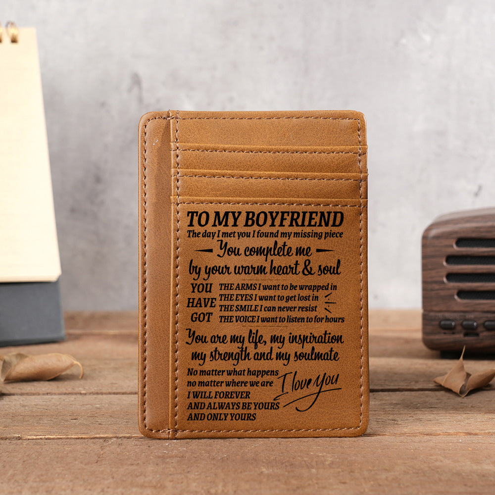 Ultra Thin Laser Engraved PU Leather Card Holder Wallet