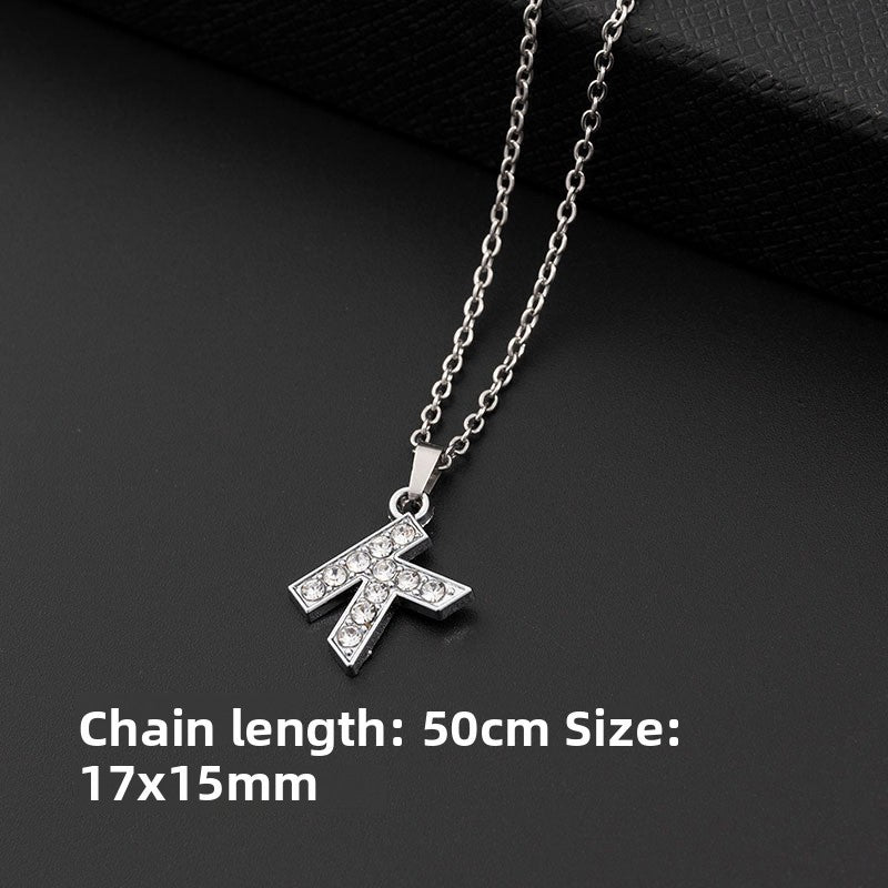 Stainless Steel Letter Pendant Necklace Diamond-Encrusted Women Jewelry