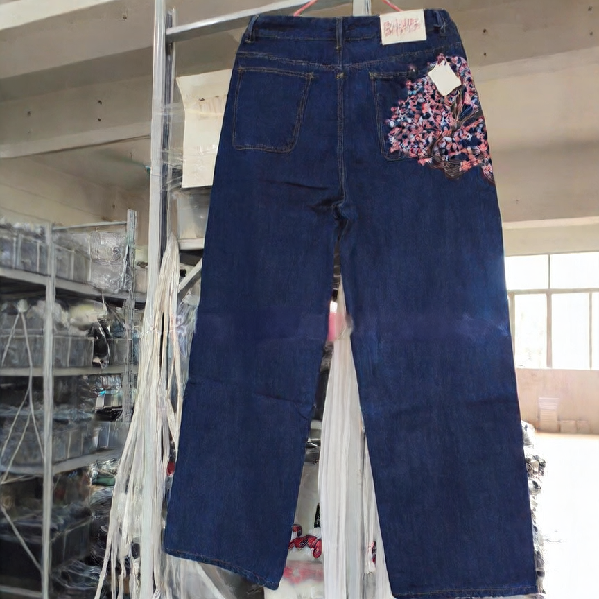 Retro Floral Embroidered Unisex Jeans