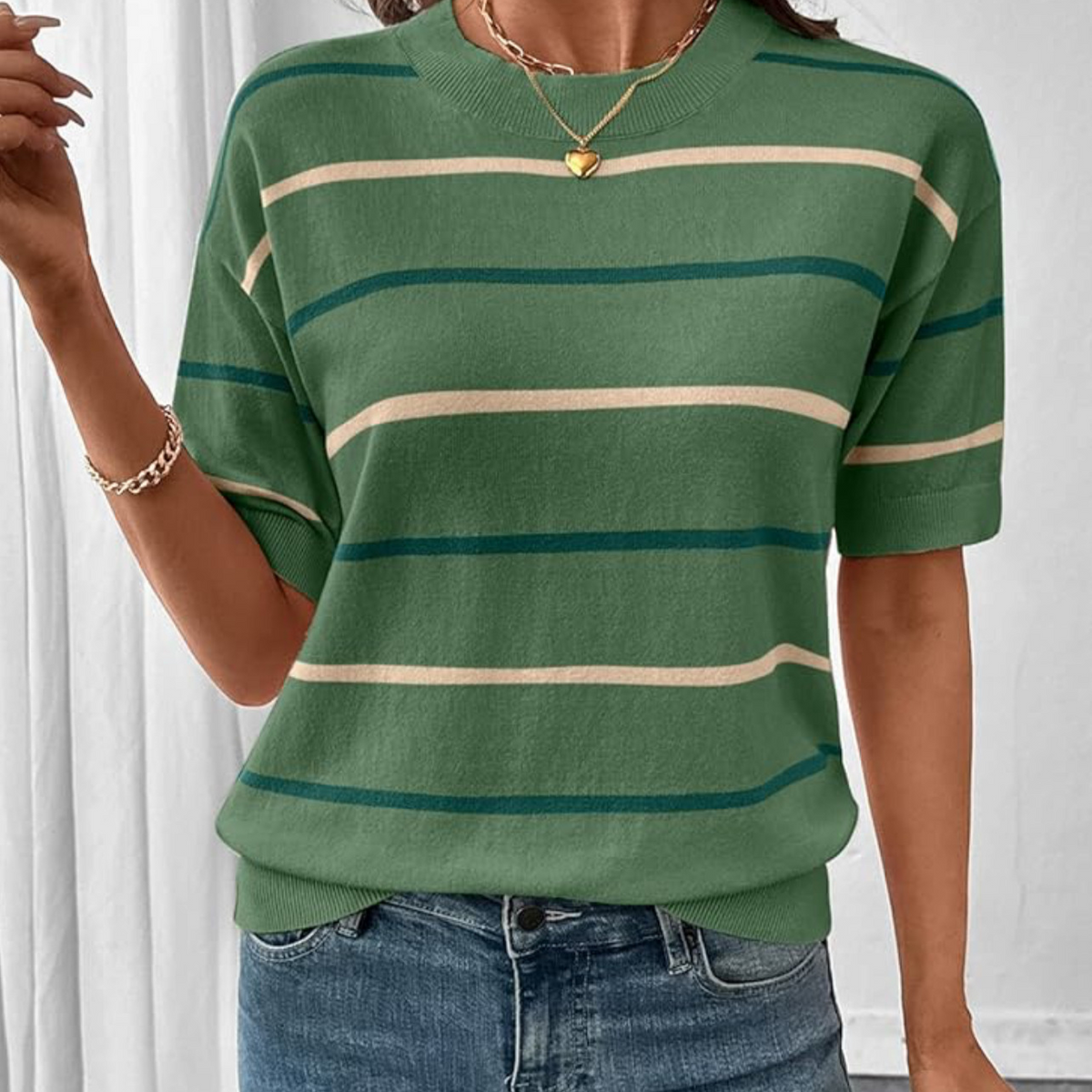 Striped Color Block Knit Top for Women