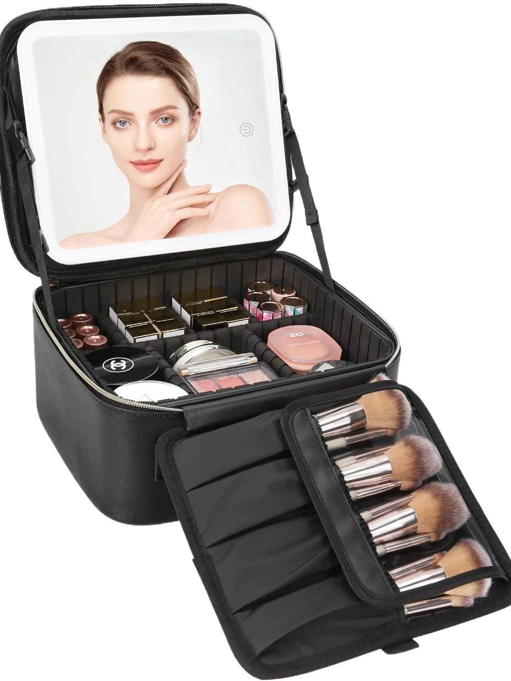 Portable LED Makeup Case with Detachable Organizers