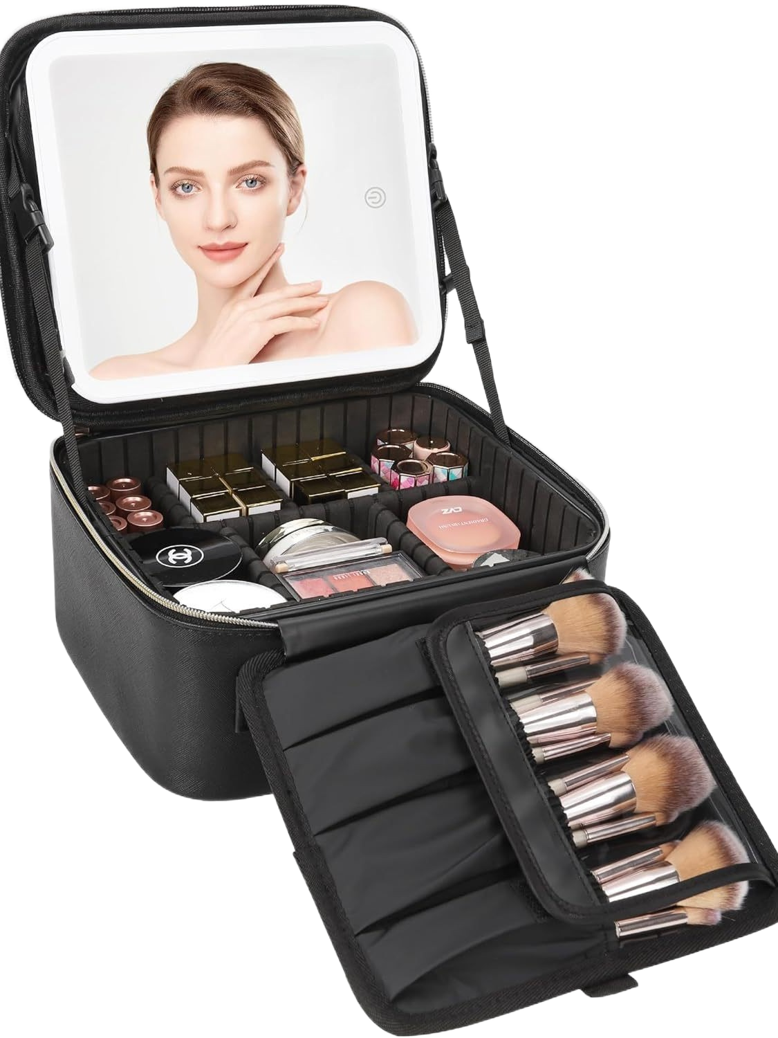 Portable LED Makeup Case with Detachable Organizers