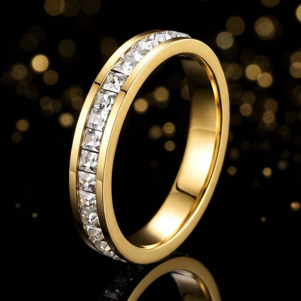 Stainless Steel Diamond Inlay Ring