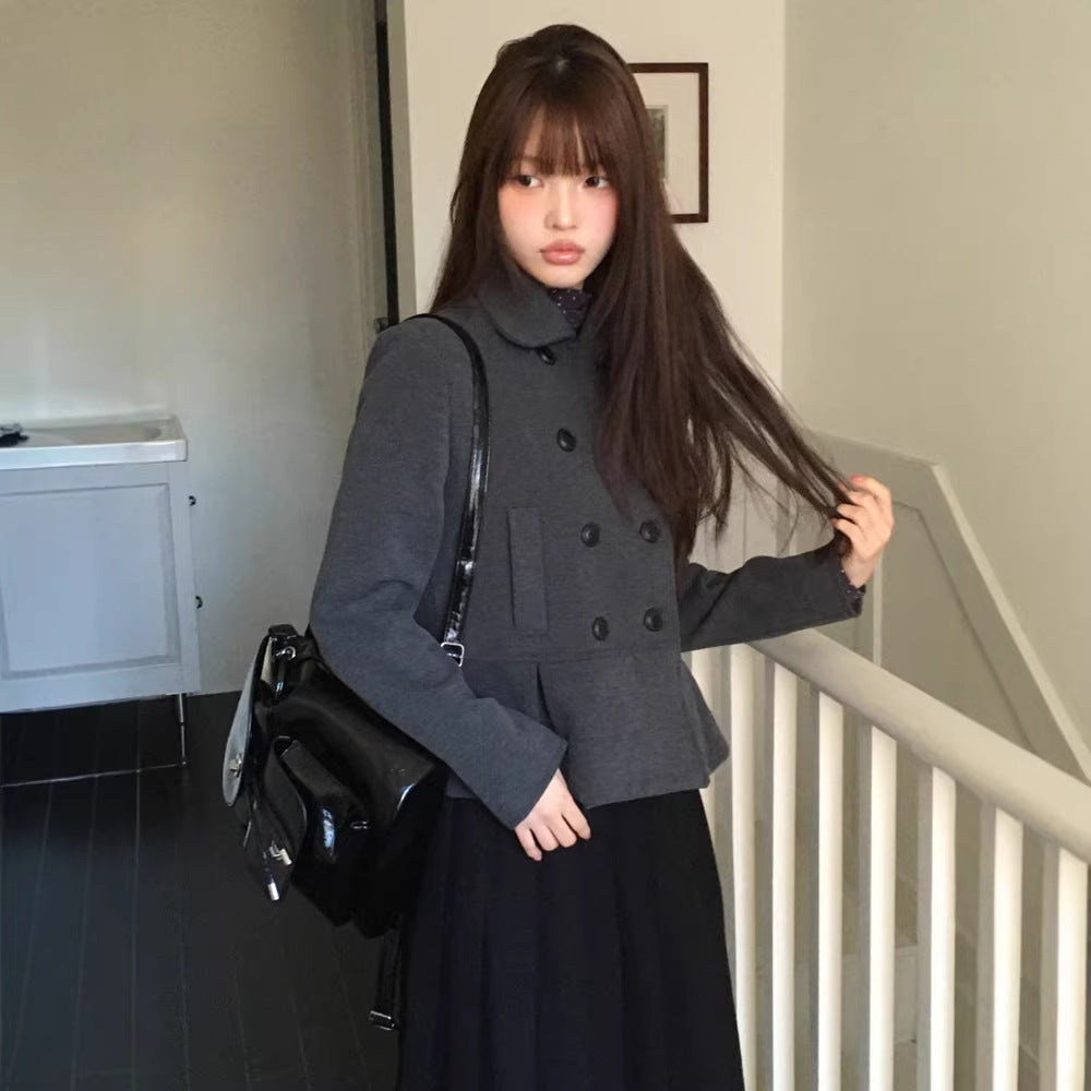 Winter Japanese Style Preppy Slim Fit Woolen Blazer with Button Design