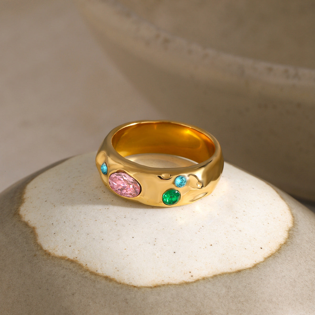 Gold Plated Zircon Geometric Ring