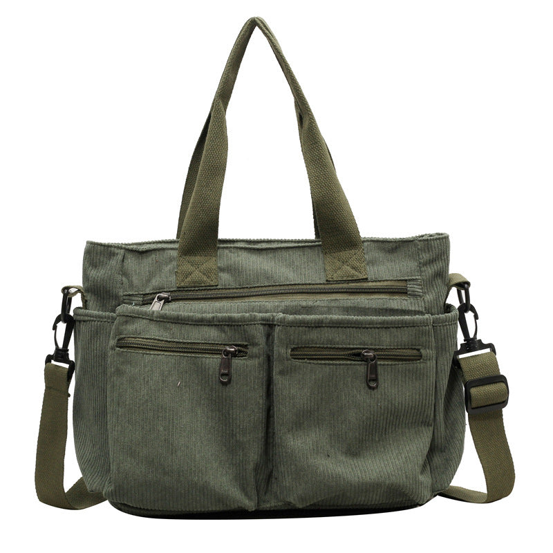 Large-capacity corduroy shoulder bag with slanted strap