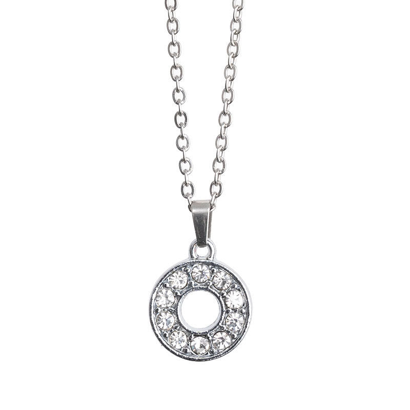Stainless Steel Letter Pendant Necklace Diamond-Encrusted Women Jewelry