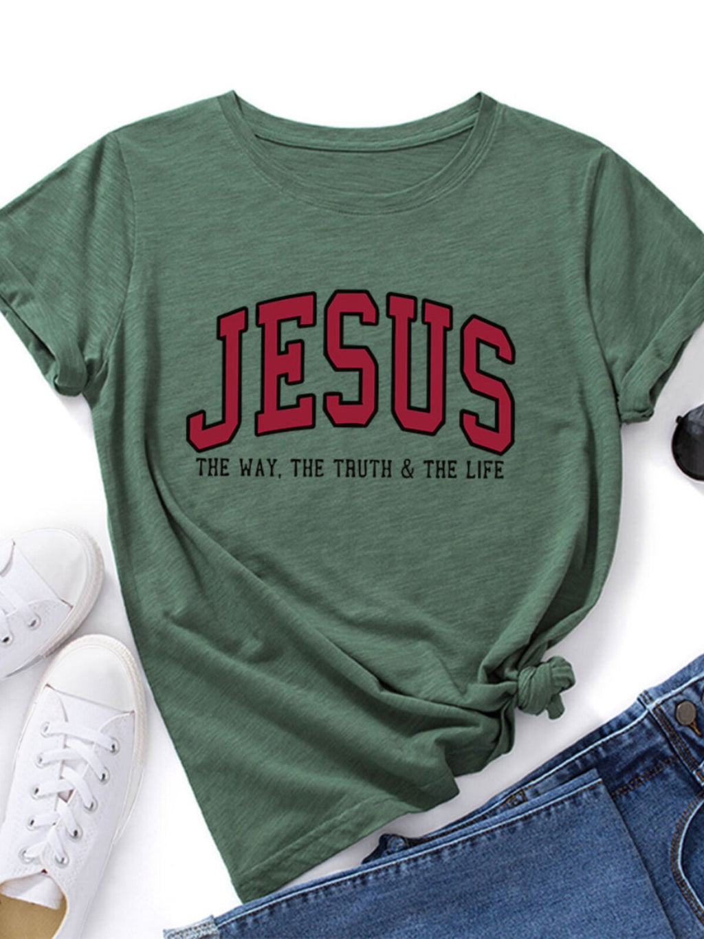 Jesus Letter Print Cotton Tshirt Loose Fit Short Sleeve Top