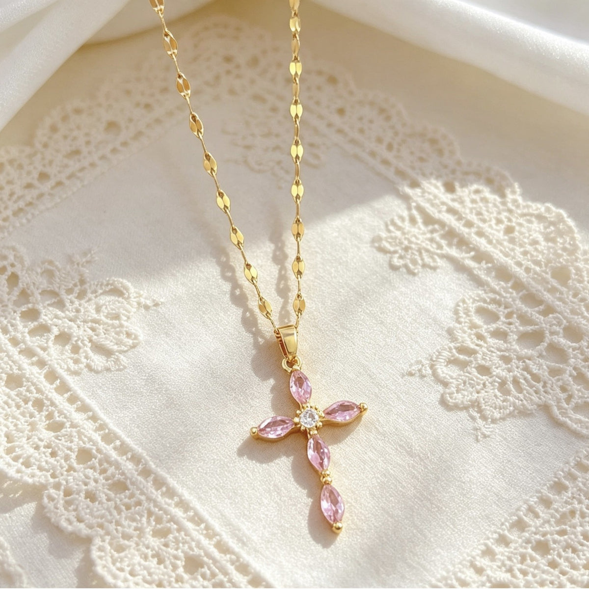 Light Luxury Full Diamond Cross Necklace Titanium Steel Clavicle Chain