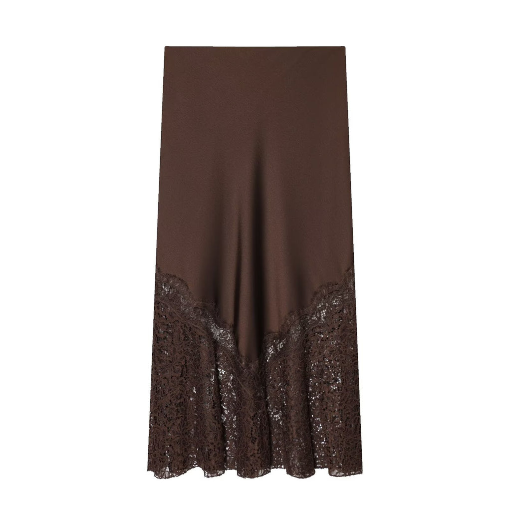 Lace Detail Satin Skirt
