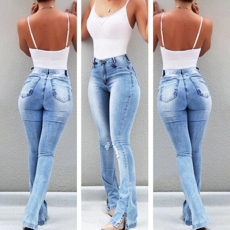Elastic High Waist Flared Jeans for Women