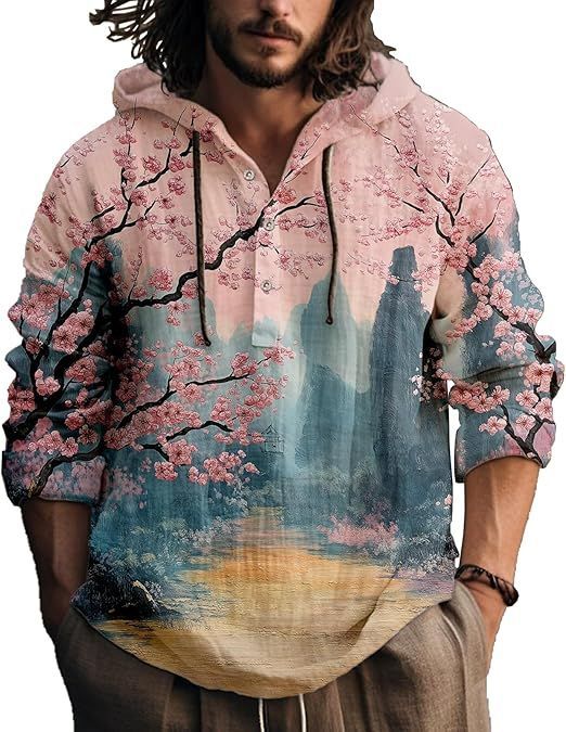 Mens 3D Printed Hooded Short Sleeve Shirt Casual Lapel Polyester Shirt
