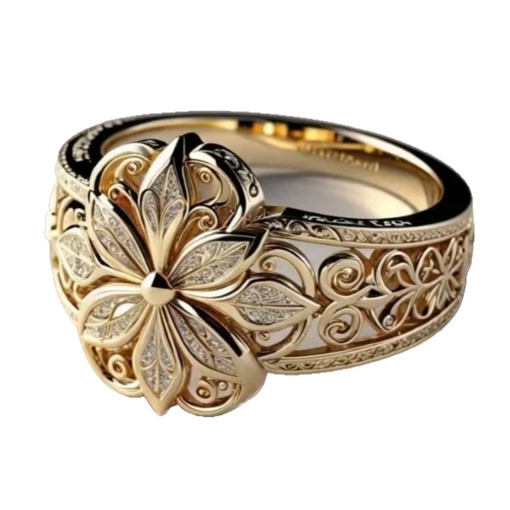 French Style Floral Hollow Geometric Ring