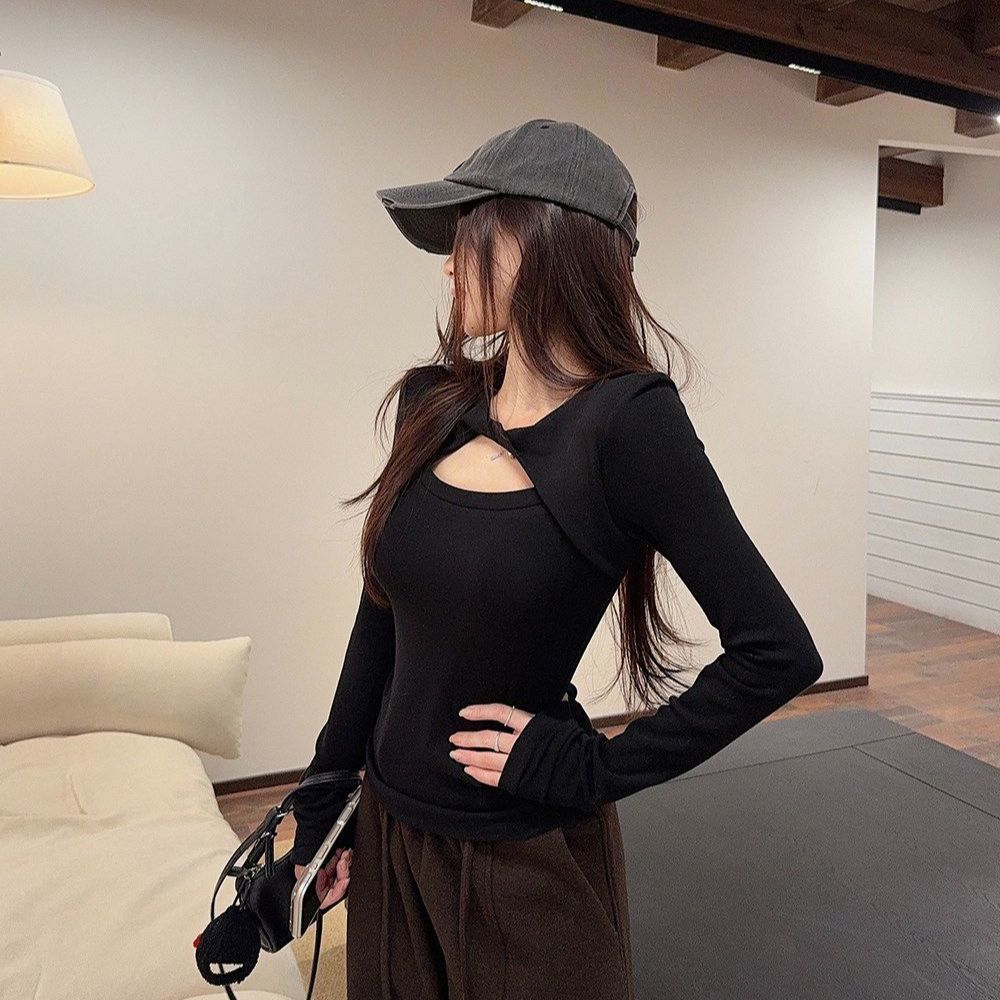 Slim Fit Hollow Out Long Sleeve T-Shirt