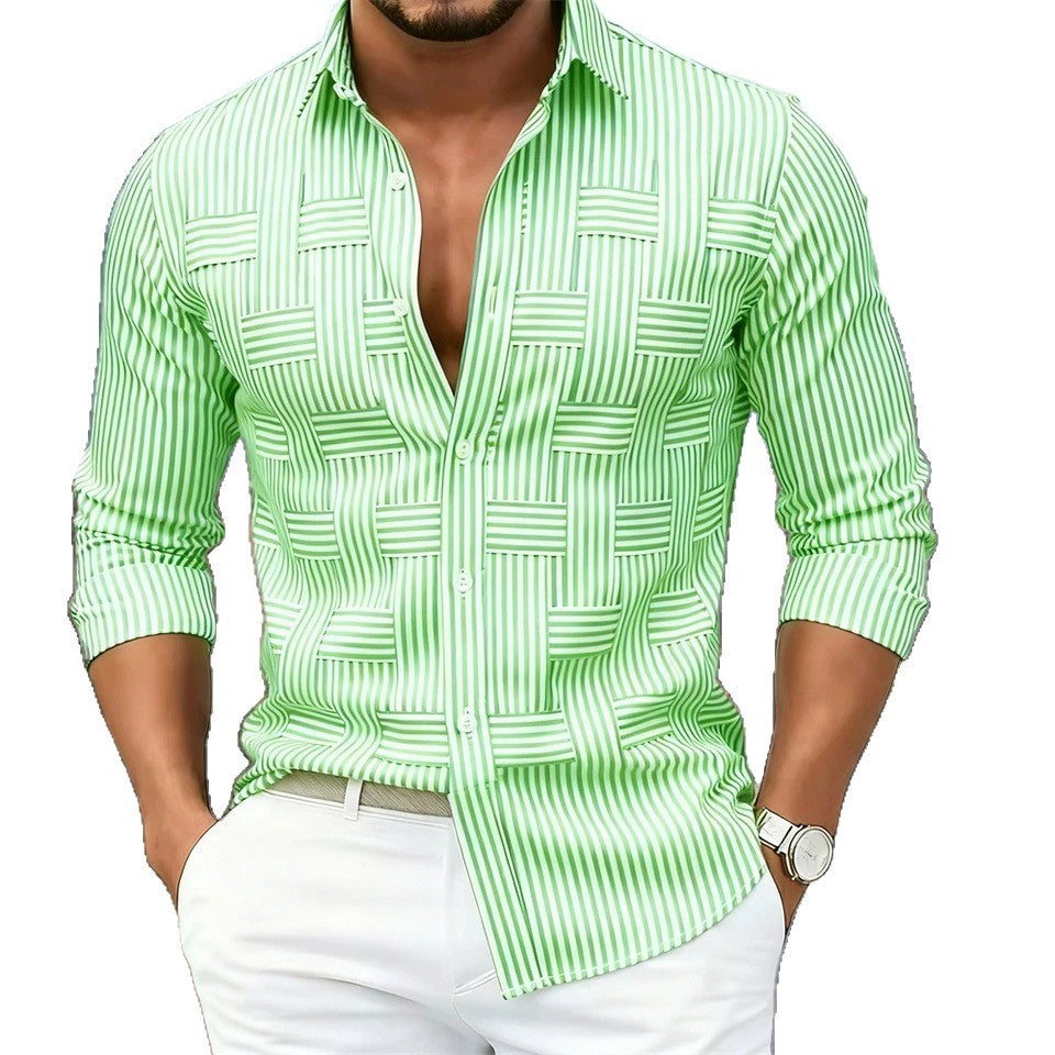 Mens Blue White Striped Long Sleeve Shirt