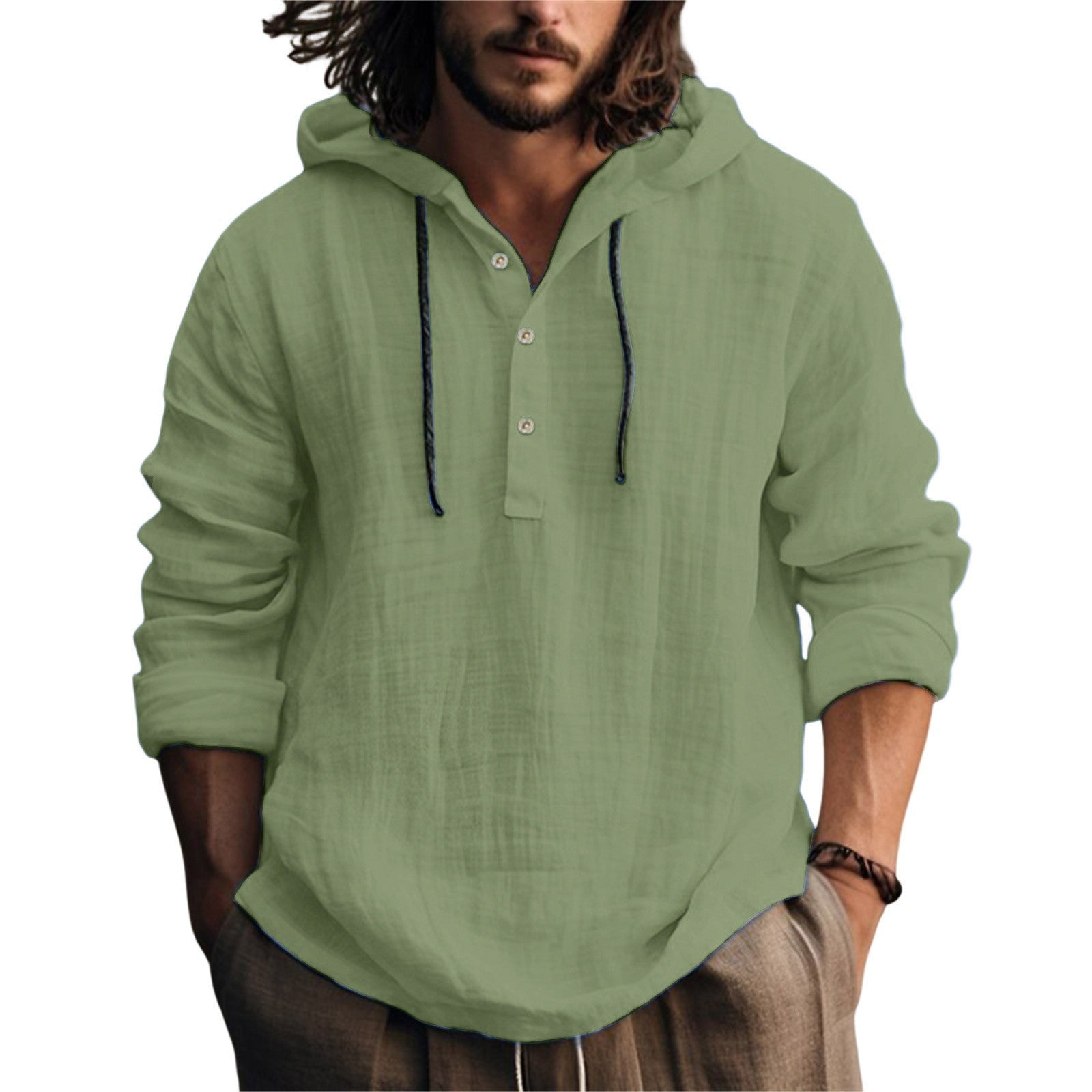 Mens Cotton Linen Hooded Sweatshirt