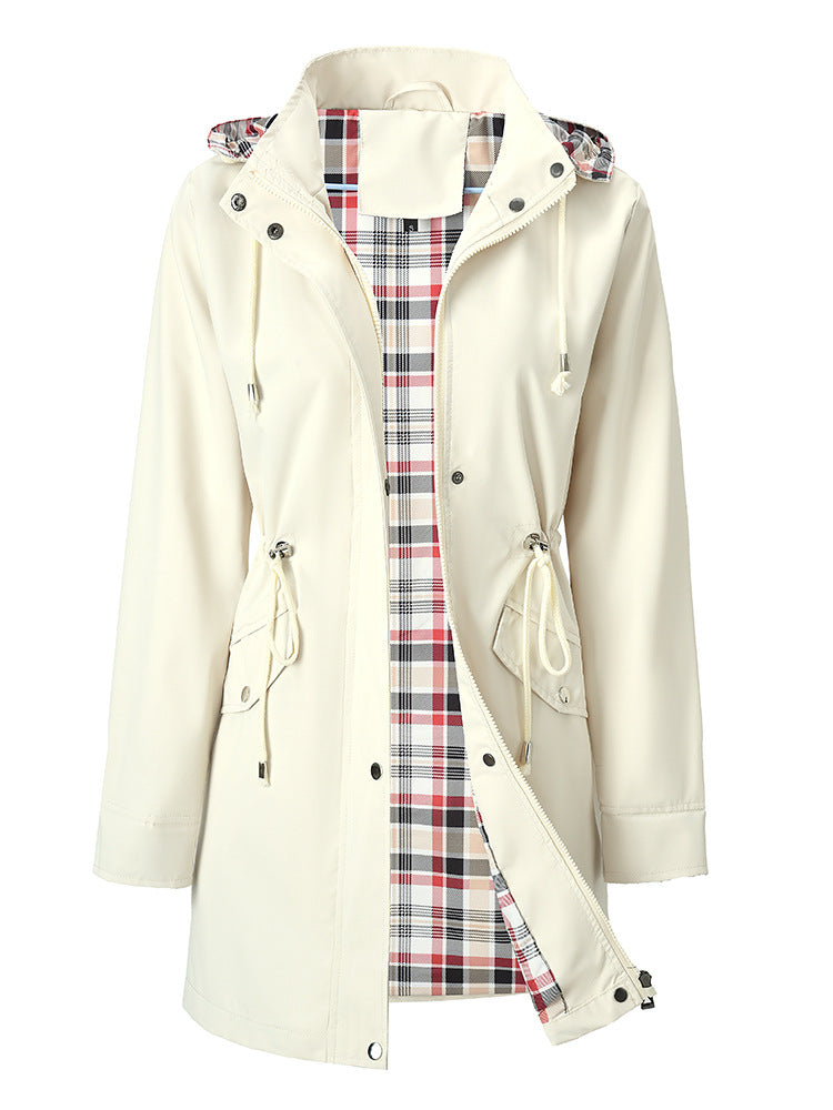 Womens Waterproof Windbreaker with Plaid Lining