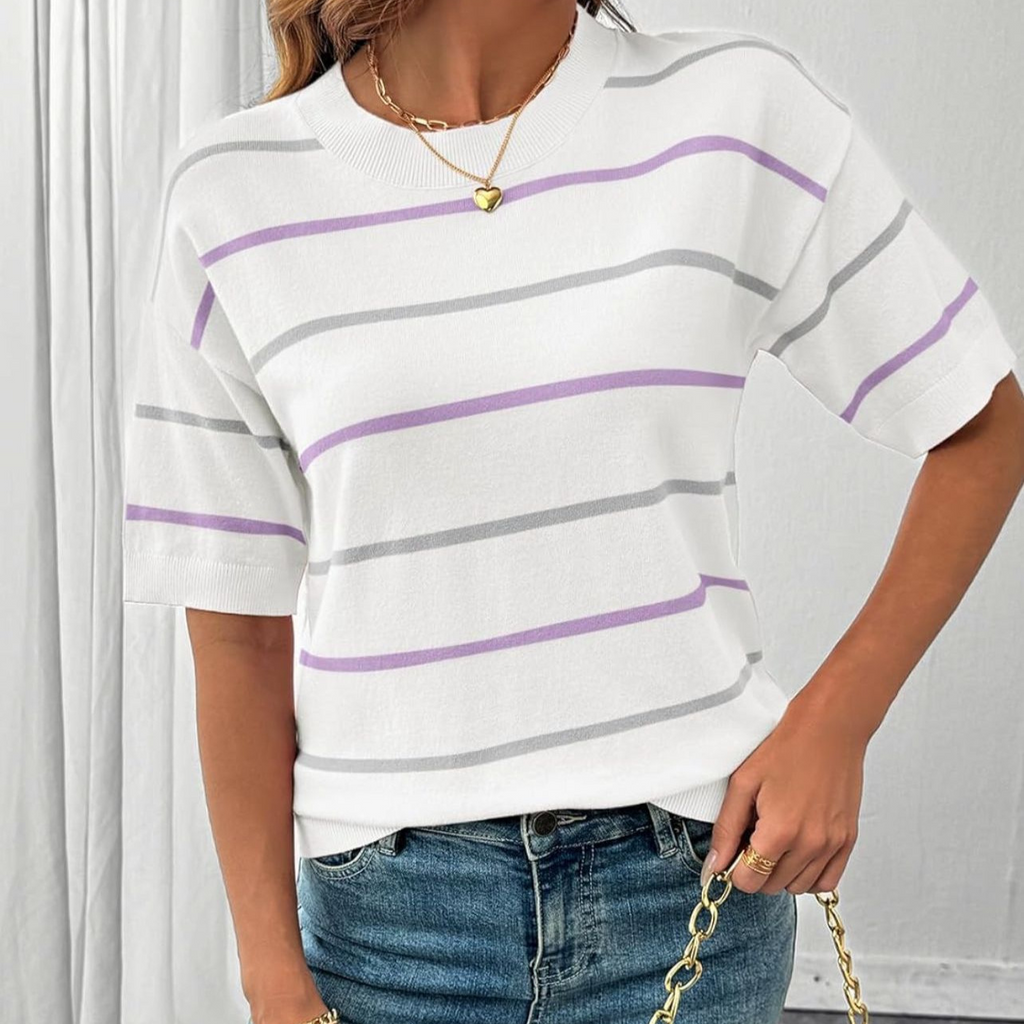 Striped Color Block Knit Top for Women