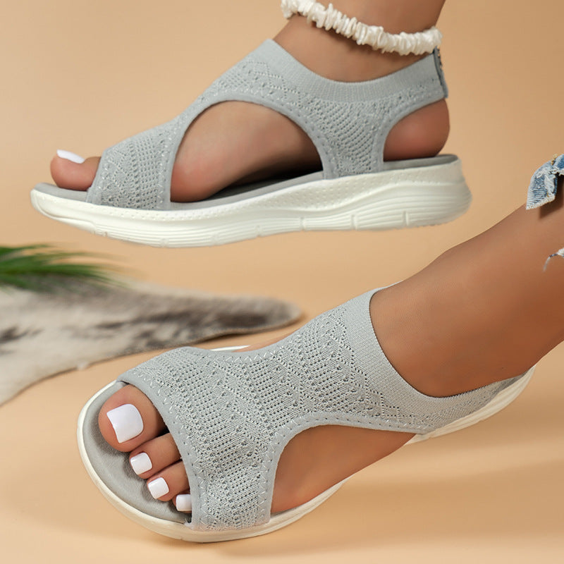 Cross-Border Summer Fly-Knit Open-Toe Thick-Soled Sandals for Women