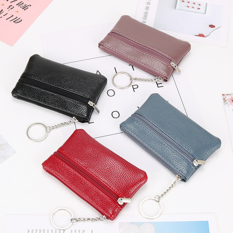 Genuine Leather Texture Women Mini Zipper Coin Purse Key Wallet