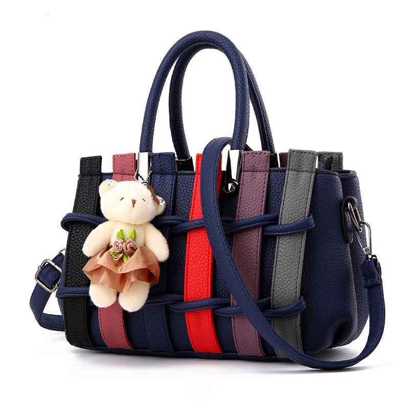 Woven Crossbody Bag with Bear Pendant