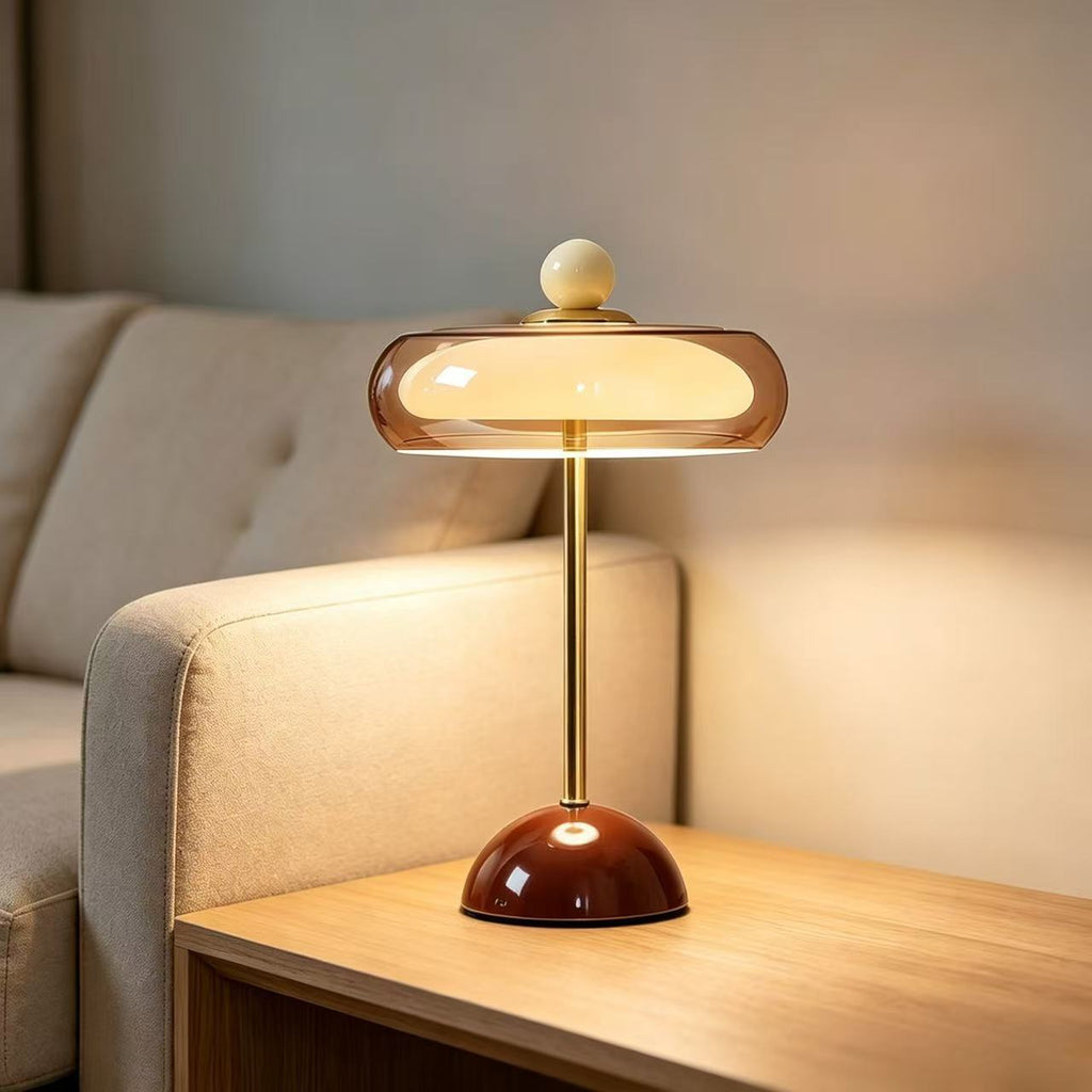 Glass Mushroom Table Lamp with USB Charging