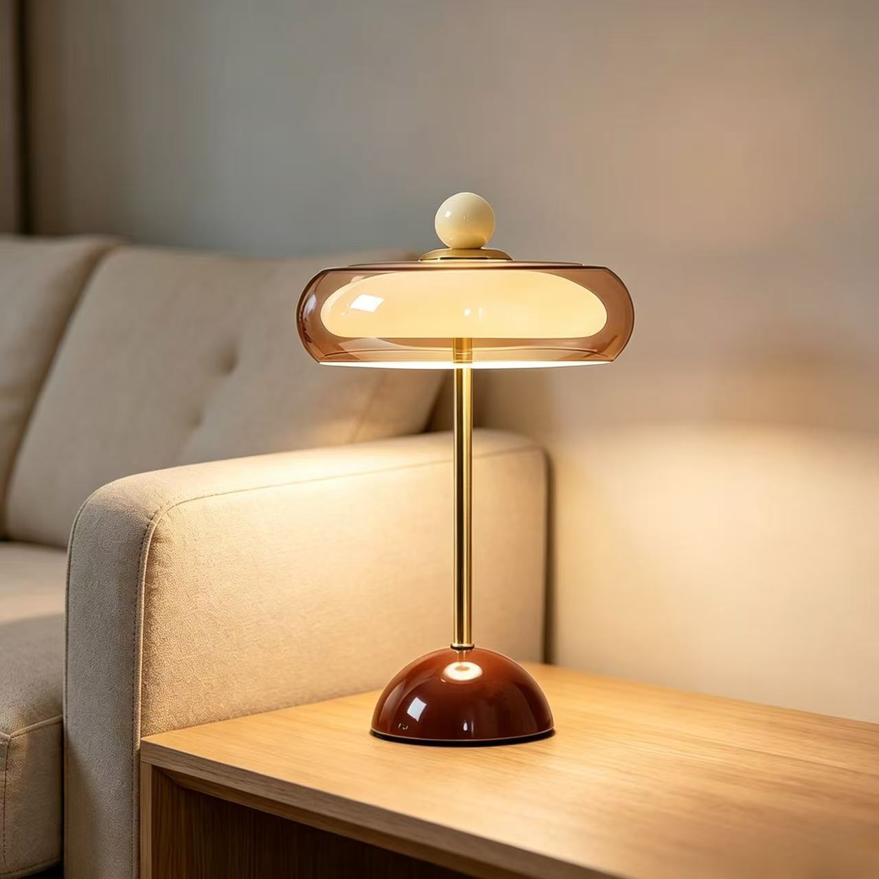 Glass Mushroom Table Lamp with USB Charging