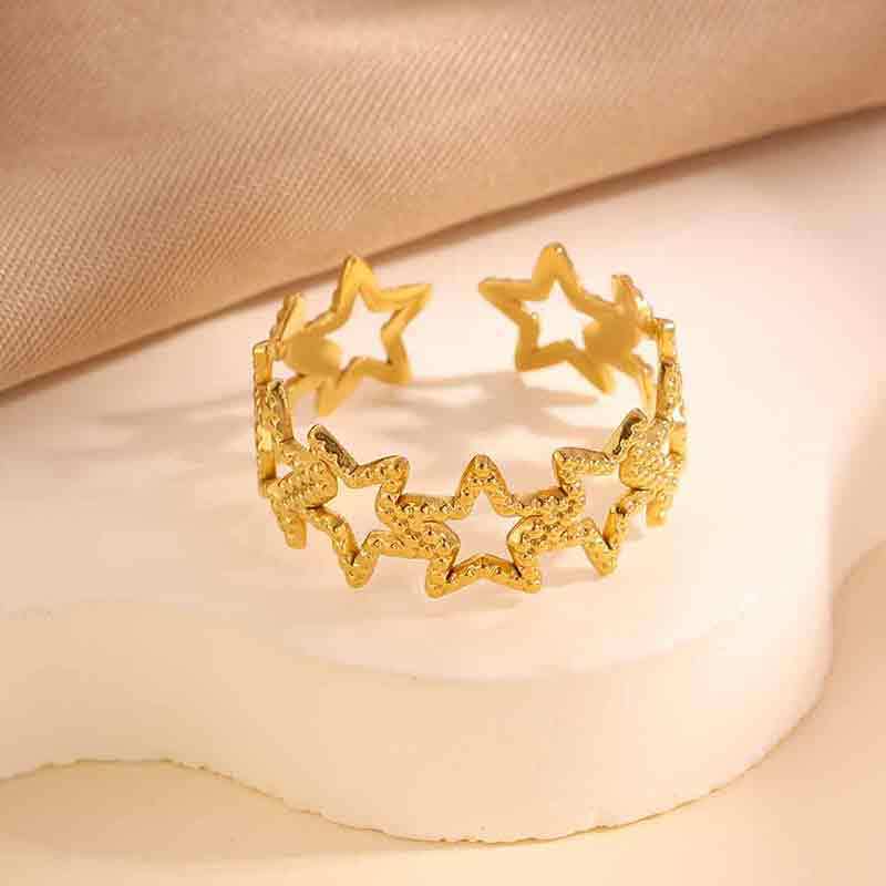 Adjustable Stainless Steel Opening Ring with Celestial Designs